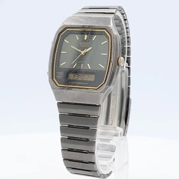 Vintage 1992 Seiko H601-5479 Ana Digi Men\'s Quartz LCD Wristwatch Japan PVD